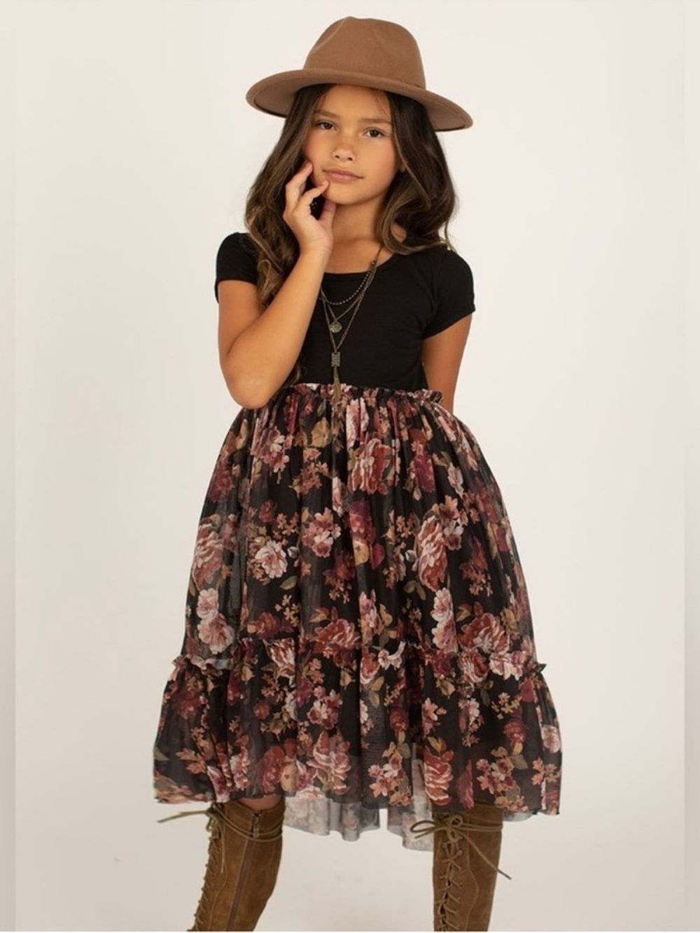 Joyfolie Mia Joy Lorelei Off Black Floral High-Low Tulle Dress NWT